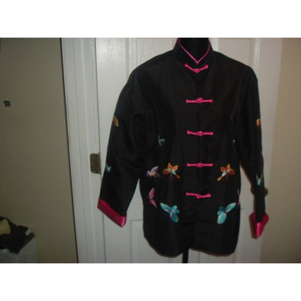 Gorgeous Grace Chaung Embroidered Butterflies & Black Chinese Asian Jacket S/M